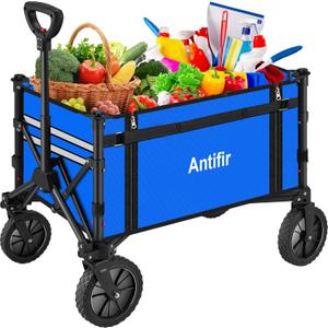 Collapsible Wagon Carts,Folding Wagon Cart with All Terrain Wheels,Heavy Duty Garden Carts with Adjustable Handle,Outdoor Utility Wagon for Camping Shopping Sports FishingBlue