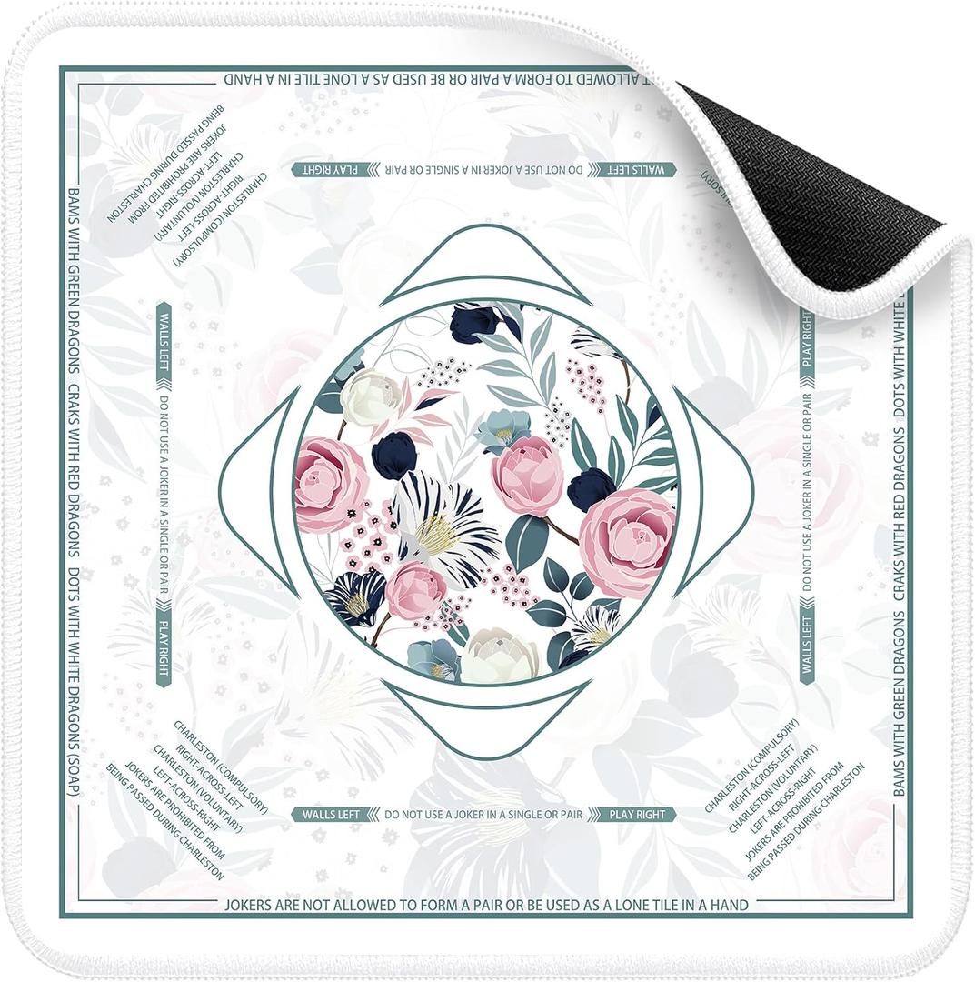 Deyimmei Mahjong Mat for Table - Non-Slip Mahjong Table Cover with Storage Pockets, Perfect Mahjong Accessories & Gifts for Women, Men, and Mahjong Enthusiasts (Floral Elegance)