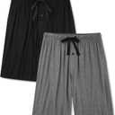 BAMBOO COOL Men's Pajama bottoms Lounge Sleep Shorts Soft Comfortable Breathable Pajamas Shorts with Pockets 2 Pack (Black, XXL)
