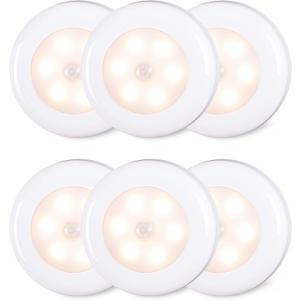 STAR-SPANGLED 6 Pack 2.8 Motion Sensor Lights Indoor AAA Battery Operated, Stick on LED Puck Light for Stairs, Under Cabinet, Closet, Warm White