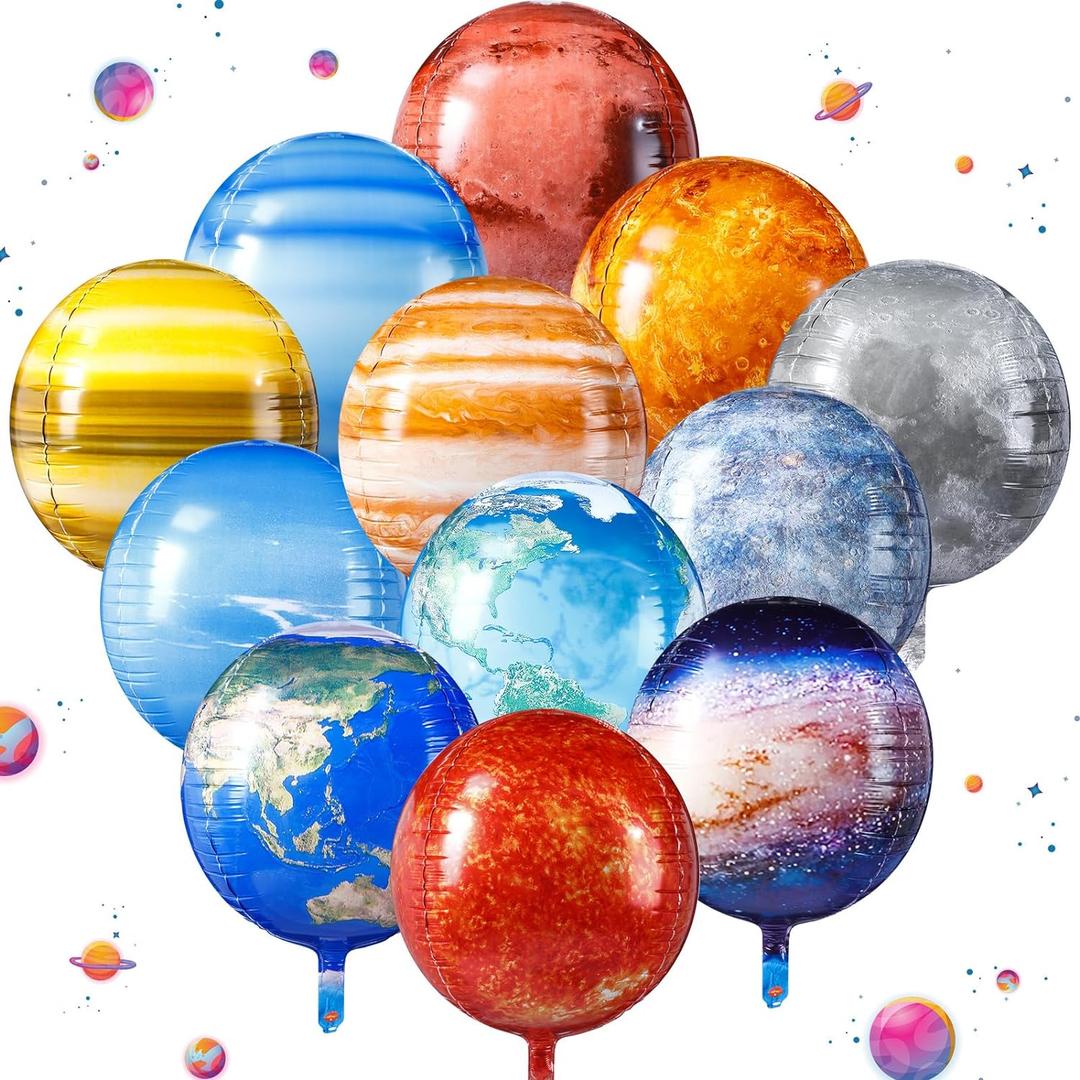 Poen 12 Pcs Space Balloons 22 Inch Large 4D Galaxy Planet Balloons World Map Globe Inflatable Earth Outer Space Party Decorations for Travel Theme Party Birthday Earth Day