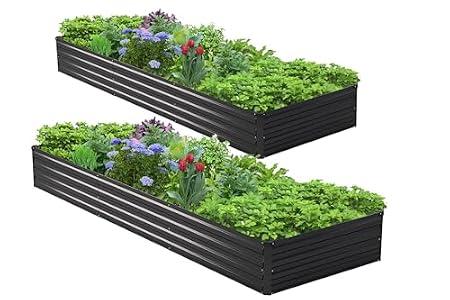 2PCS 9x3x1ft Galvanized Raised Garden Bed Kit,Metal Planter Box for Vegetables,Flowers,Herbs Durable Rust-Resistant Patio Gardening Beds,Black