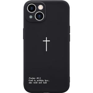 Cross Design Phone Case Cover for iPhone 12 Cross Pattern Case Cover Liquid Silicone Soft Gel Rubber Matt Phone Cover with Microfiber Lining Black