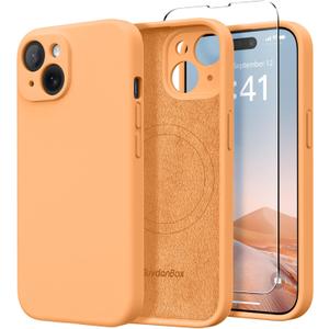 Magnetic for iPhone 15 Case, Compatible with MagSafe, [Screen Protector + Full Camera Protection], Silicone Shockproof Anti-Scratch Protective Phone Case for iPhone 15 6.1", Cantaloupe