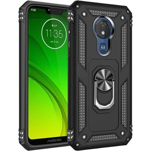 Military Grade Drop Impact for Motorola Moto G7 Power Case Moto G7 Supra Case 360 Metal Rotating Ring Kickstand Holder Magnetic Car Mount Armor Shockproof for Moto G7 Power Phone Case (Black)