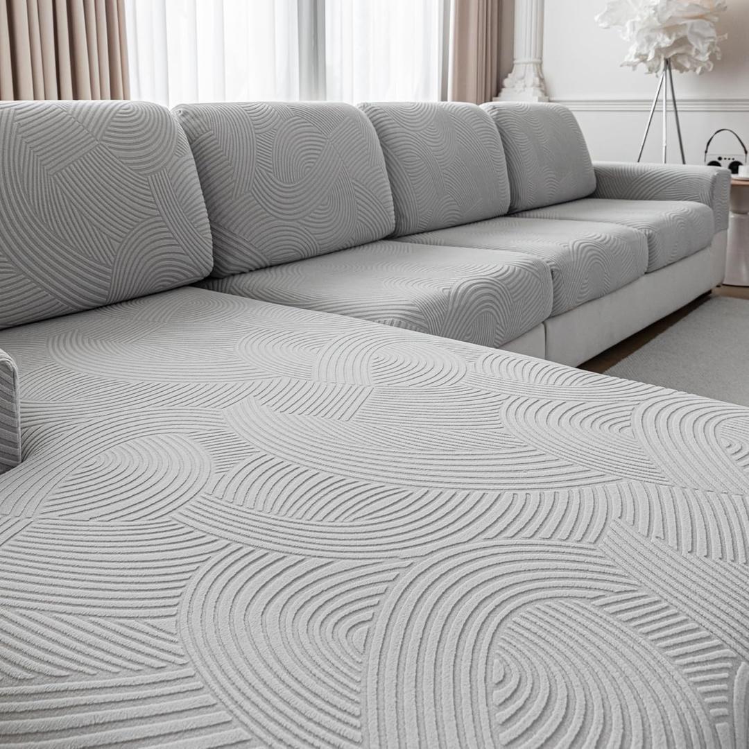 Couch Cushion Covers for Sectional and L Shaped Sofa, Stretch Soft Sofa Covers Washable Wear Resistant Slipcovers Furniture Protector Pet-Friendly (1PC Large Sofa Cover, Light Gray) (1PC Large, Light Gray)