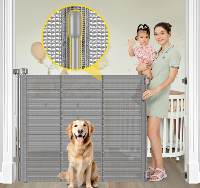 Reinforced 42" Extra Tall Retractable Baby Gates, Extends up to 60" Wide
Mesh Dog Gate for Doorways & Stairs, Space-Saving, Double Lock Pet Safety Gate for Indoor & Outdoor, Gray