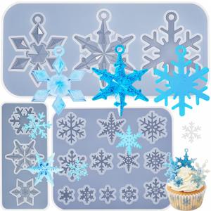 Patelai 3 Pcs Snowflake Resin Molds 17 Varying Sizes Snowflake Epoxy Resin Molds Silicone for Winter Fondant Chocolate Candle Jewelry Tree & Car Ice Crystal Decoration DIY Xmas Gift(Clear)