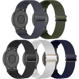 5 Pack 22mm Stretchy Nylon Watch Bands Compatible with Garmin Venu 3/2,Forerunner 265/255/Vivoactive 4,Soft Fabric Adjustable Sports Replacement Strap for Amazfit Bip 5/6/GTR 4/3/2 Women Men (black/white/blue grey/deep blue/army green)