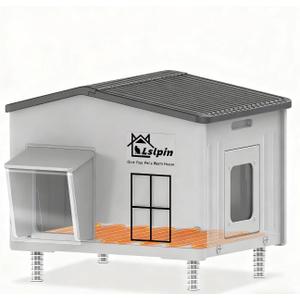 Large Indestructible Heated Cat House for Outside Winter, Weatherproof & Elevated, Escape Door, Insulated Cat House, Outdoor Feral Cats Shelter with Heater for Stray Cats Kitty 21.6×16.9×17.5