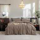 FOSSA Duvet Cover Set 100% Washed Cotton Linen Feel Super Soft Breathable Cozy 3 Pieces Bedding Sets Solid Pale Brown King (King (104"  90"))