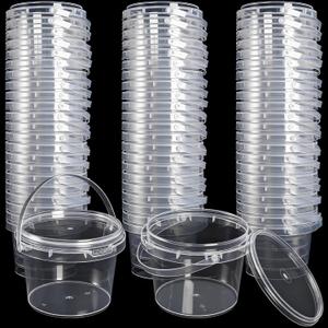 Bekith 60 PCS Mini Plastic Buckets with Lids and Handles, 10 oz Containers Small Clear Buckets for DIY Art Craft, Small Tools, Candy, Beads, Part Material