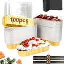 100 Pack Mini Loaf Pans with Lids, Spoons & Stickers Disposable Aluminum Foil Baking Cake Containers for Oven, Air Fryer & Freezer Ideal for Cakes, Bread, Pudding, Parties & Gifting, Gold