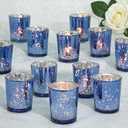 KEYWING 24 Packs Tea Lights Candle Holder, Blue Glass Votive Candle Holders Bulk for Wedding Centerpiece, Baby Shower, Birthday Party, Home Decor