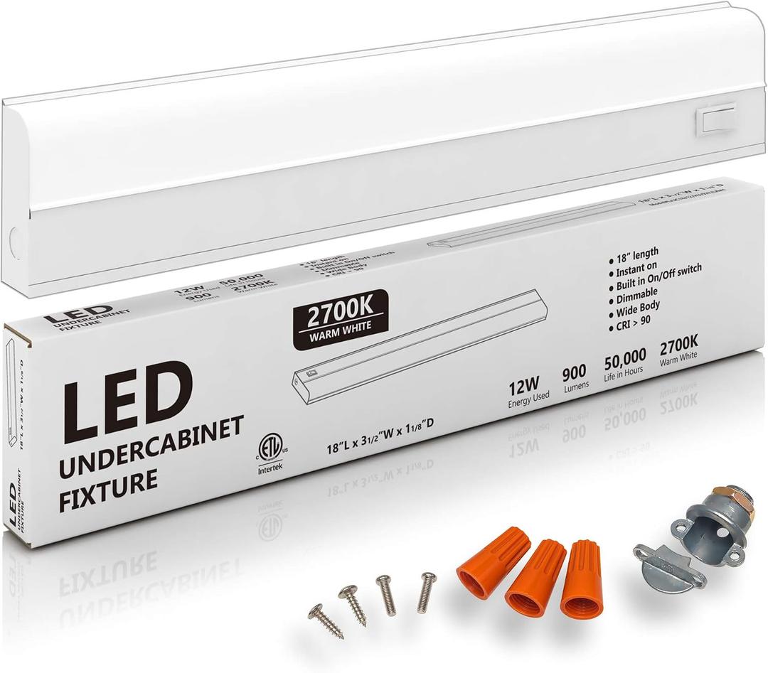 18" Hardwired Under Cabinet Lighting, 2700K Soft White, ETL 900lm Dimmable