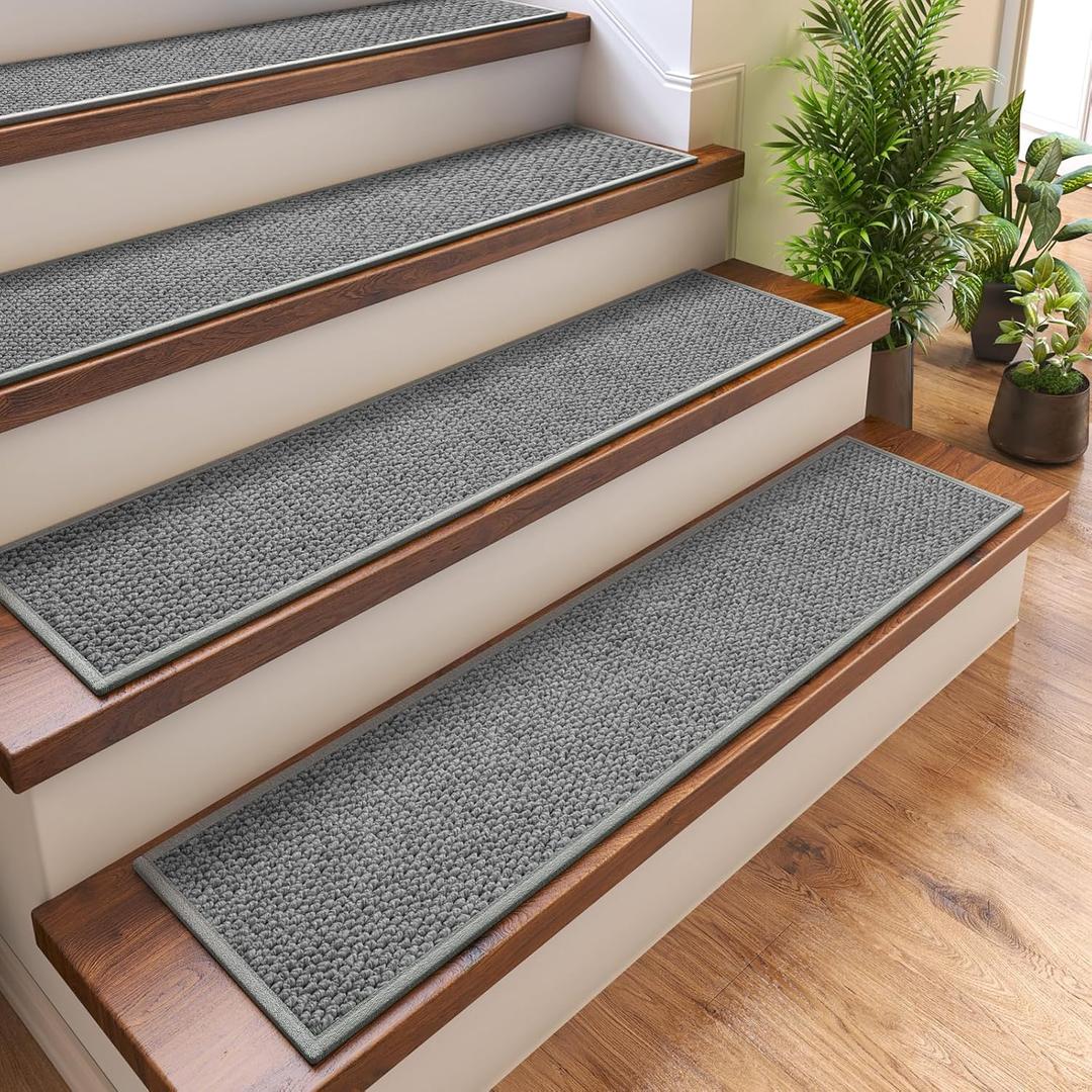 1PC Stair Treads Non-Slip Washable Peel and Stick Stair Treads for Wooden Steps Indoor Reusable Stair Carpet Treads Adhesive Stair-Runner Rugs for Kids and Dogs Elder8"x30" Gray