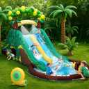 Dinosaur Water Slide Bounce House, Dual Slides & Splash Pool, Ages 3-10 | 7-in-1 Water Park with Climbing Wall, Tunnel, Water Cannon, Sprinklers and Oversized Pool for Endless Backyard Summer Fun, Large
