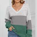 FEKOAFE Womens Sweaters 2026 Fall V Neck Long Sleeve Hollow Knit Pullover Sweaters for Women (XXL)