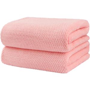 HOMEXCEL Bath Towels Pack of 2, (27 x 54 Inches) Microfiber Ultra Soft Highly Absorbent Bath Towel Set, Lightweight and Quick Drying Towels for Body, Sport, Yoga, SPA, Fitness, Pink