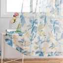VISIONTEX Voile Printed Sheer Curtains, European Abstract Style Blue and Yellow Leaves Print, 2 Panels Pair for Home Window Decoration, Rod Pocket 54 by 84 Inch