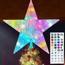 Christmas Tree Topper Star 9.0" LED Lighted Star Tree Top w/Remote Control, 128 Light Modes, Color Changing, Dimmable, Timer, USB Plug in, Wire 16.4Ft Treetop for Xmas Holiday Party Gift Decorations