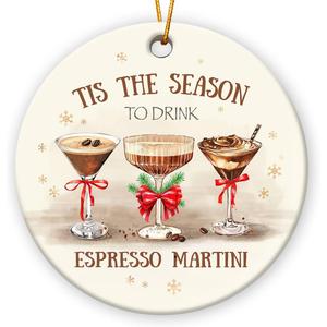 Christmas Espresso Martini Ornament 2025, Gifts for Espresso Martini Lovers, Drinking Ceramic Ornament for Christmas Tree Decorations, Decorative Hanging Ornaments