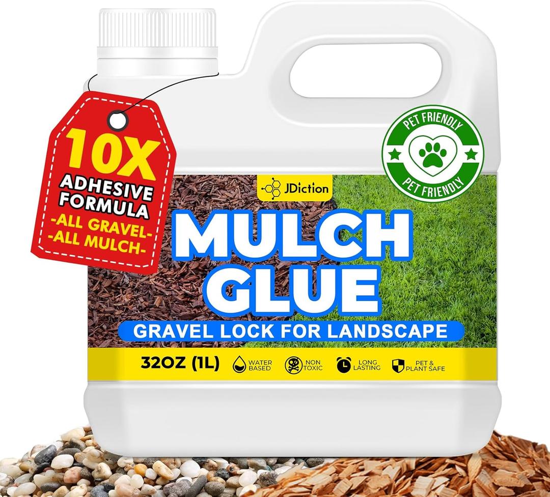 JDiction Mulch Glue for Landscaping  32OZ Gravel Binder, Rubber Mulch Stabilizer, Landscape Mulch Lock Adhesive, Max Concentrated Rock Glue for Landscaping, Non-Toxic, Fast Drying, Lasts up to 2 Year