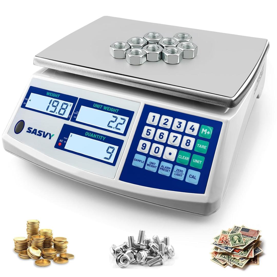Counting Scale (66lb/30kg, 0.1g) lb/oz/kg/g Industrial Digital Inventory Scale with Battery for Small Parts, Coins, Pieces, Tickets