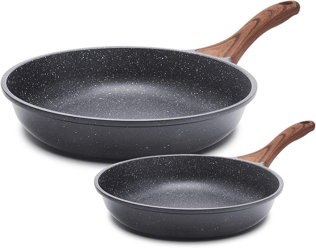 SENSARTE Nonstick Frying Pan Skillets, Swiss Granite Coating Omelette Pans, Healthy Cookware Chef's Pan, Free of Intentionally Added PFOA (8+12.5 Inch) (Gray)