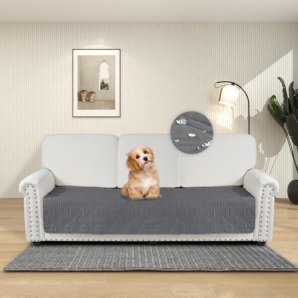 DUJUIKE 100% Waterproof Couch Cover for Dog, Dog Bed Cover Protector, Pet Blanket, Sofa Furniture Protector for Kids & Pets, Non-Slip Bottom, Couch Covers for 3 Seater(Grey, 76 x 180cm)