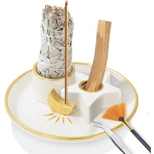 Incense Burner Holder, Palo Santo Holder, Sage Holder for Burning, Incense Holder for Sticks, Candle Holder, 5.9 inches Ceramic Ash Catcher Tray for Meditation Yoga Room