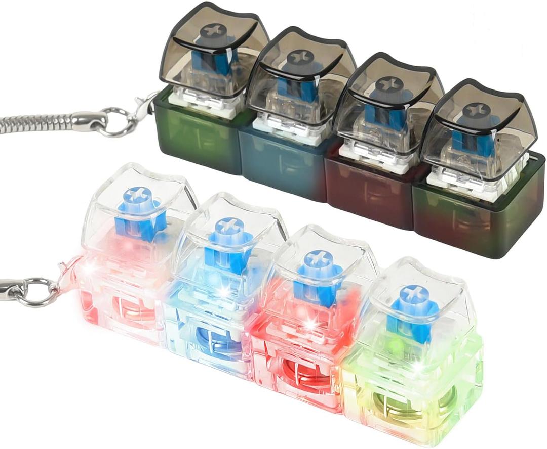 2 pcs Keyboard Fidget Toy Light Up, Loud Fidget Keyboard Clicker, Keychain 4-in-1 with Cat Keycaps, for Adult to Relief Stress,Easter Basket Stuffers