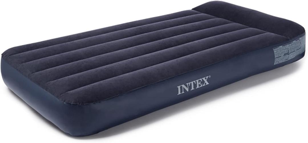Intex Dura Beam Pillow Rest Classic Blue Inflatable Blow Up Mattress Air Bed with Internal Built in Pump, Twin