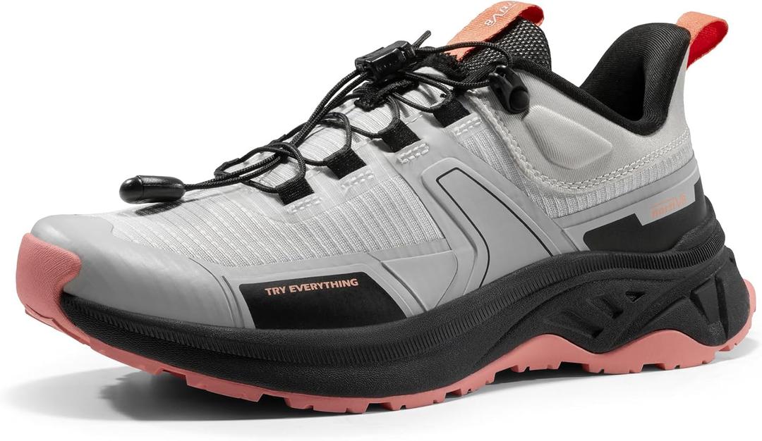 NORTIV 8 Women's Lightweight Hiking Shoes with Quick Laces, Breathable Mesh Suede Comfortable Women's Sneakers for Outdoors Hiking, Size 7W, Grey Pink, SNHS239W-W