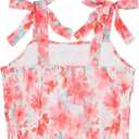 SOLY HUX Girl's Floral Tank Tops Bow Tie Shoulder Sleeveless Ruched Summer Crop Tops (Orange)