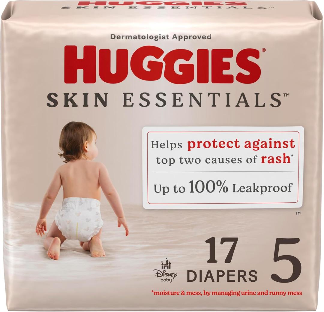Huggies Size 5 Diapers, Skin Essentials Baby Diapers, Size 5 (27+ lbs), 17 Count