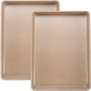 Cookie Sheets Baking Pan Set, Large Baking Sheets for Oven Nonstick, Jelly Roll Pan 10x15 Inch, Textured, 2-Piece, Gold