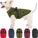 Dog Winter Coat,Warm Jacket Paded Fleece Pet Vest with Built in Harness,Windproof Reflective Cozy Adjustable Snow Pet Coat Clothes with Zipper for Small Medium Large Dogs (Green)