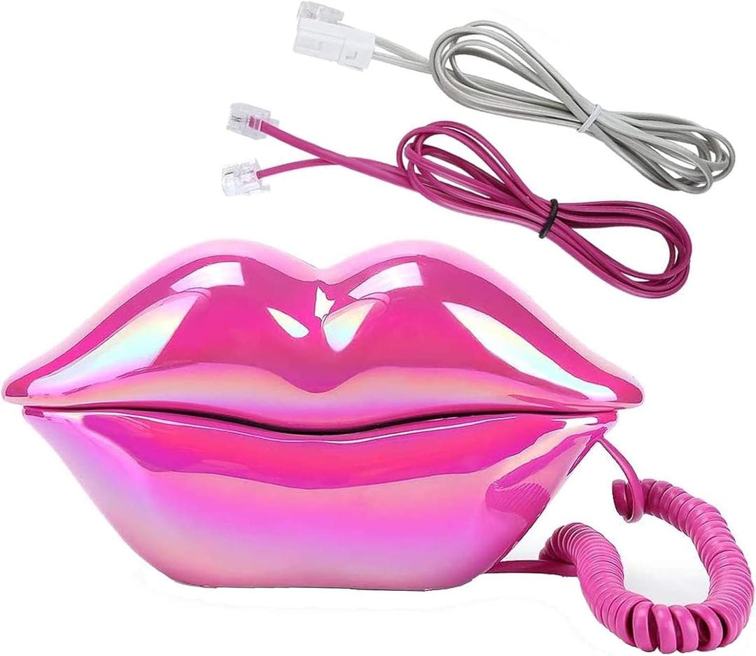 Advanced Home Telephone, Wired Novelty Cute Sexy Lip Phone, Wire Phone Home Decoration for Home Hotel Office Decor Gift (Electroplated Rose red)