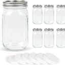 6 Pack 32 oz Clear Wide Mouth Mason Jars with Airtight Lids and White Plastic Mason Jar Lids, Canning Jars (Clear)