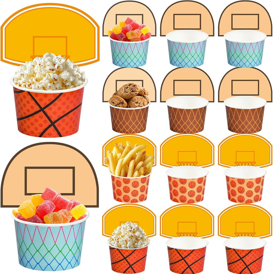 Treasure Cove Basketball Hoop Snack Cups Basketball Party Cups Paper Snack Bowls Disposable Sports Bowls for Ball Birthday Party Supplies 24 Sets
