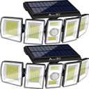 AmeriTop Solar Lights Outdoor 300 LED 6500K Motion Sensor Lights Cordless; 5 Adjustable Heads, 360 Wide Angle Illumination, IP65 Waterproof, Security Flood Light for Patio Yard Garden 2 Pack