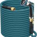 FlexiSolve Garden Hose 100 ft, Non-Expandable Lightweight Water Hose, 360 Rotating Anti-Kink Fittings, 10-Pattern Spray Nozzle & Shut-Off Valve, Flexible Water Hose for Yard, Lawn, Car Wash, Blue