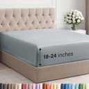 Extra Deep Queen Fitted Sheet - Hotel Luxury Single Fitted Sheet Only - Easily Fits 18 inch to 24 inch Mattress - Ultra Soft, Wrinkle Free w/Extra Deep Pockets - Breathable & Comfy - Heathered Blue