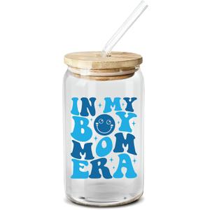 NewEleven Mothers Day Gifts For Mom, New Mother - Gifts For a Mom of Boys, Pregnant Mother, Expecting Momomy, Mama, Moms To Be, Mommy To Be - 16 Oz Coffee Glass (In my boy mom era Blue)