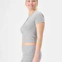 florence by mills Women's Rib Refresh Cropped Baby Tee Henley (XX-Large, Heather Grey)