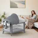 TinyGlow 4 in 1 Baby Bassinet, Pack and Play, Bedside Crib Sleeper, Diaper Changer, Quickly Assembled and Folded Portable Crib with Mattress and Mosquito Net, Easy to Carry