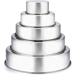 TeamFar Cake Pan, 4’’ - 6’’ - 8’’ - 9½’’ - 11’’, Stainless Steel Round Baking Tier Smash Cake Pans Set, Healthy & Heavy Duty, Mirror Finish & Dishwasher Safe - Set of 5