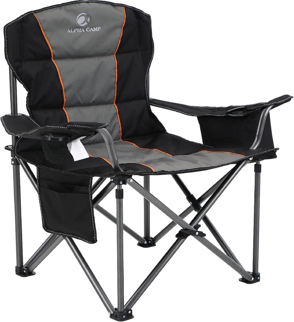 ALPHA CAMP Oversized Camping Folding Chair, Heavy Duty Support 450 LBS Steel Frame Collapsible Padded Arm Chair with Cup Holder Quad Lumbar Back, Portable for Outdoor ALPHA CAMP Oversized Camping Folding Chair, Heavy Duty Support 450 LBS Steel Frame Collapsible Padded Arm Chair with Cup Holder Quad Lumbar Back, Portable for Outdoor