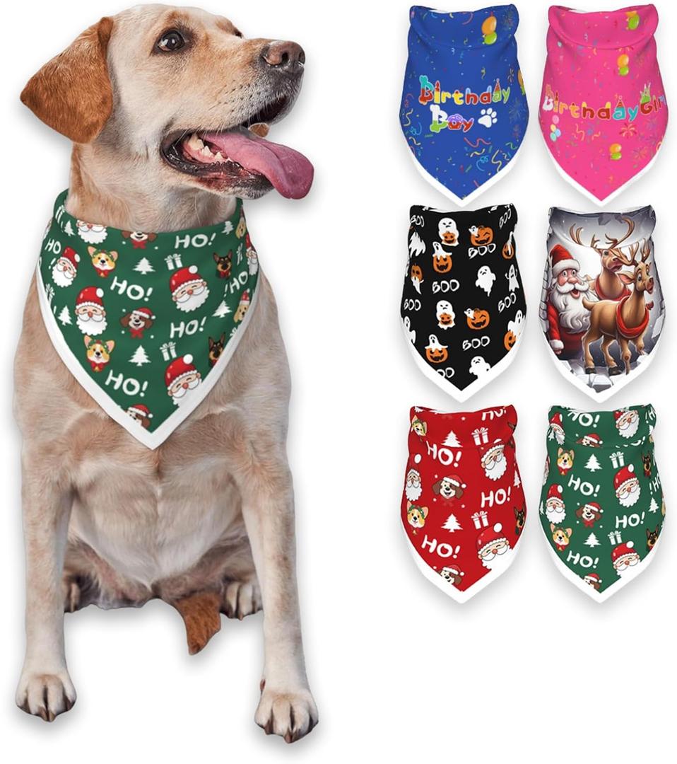 2 x Christmas Dog Bandanas,Reflective Dog Bandana for Night Safety,Adjustable Santa Claus Dog Scarf Triangle Boy and Girl Pet Scarves for Medium Dogs,Green,M